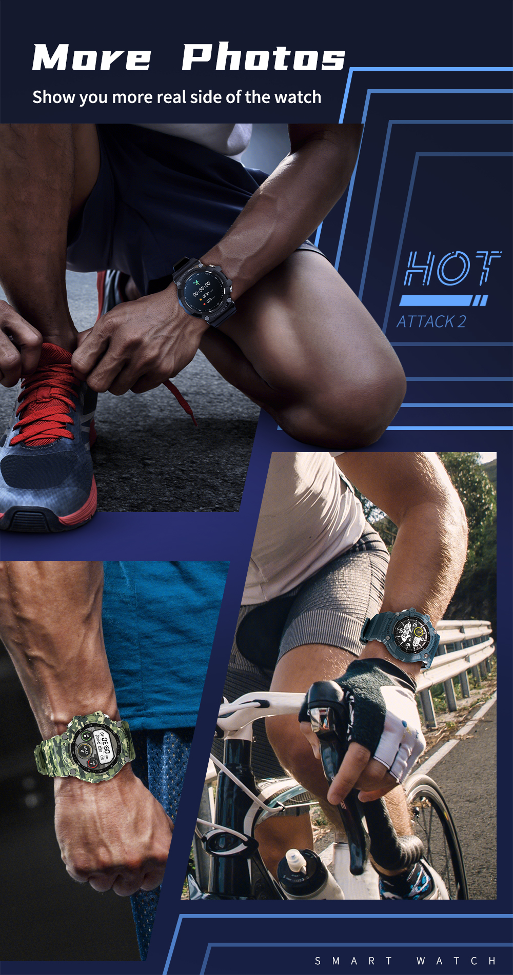 LOKMAT ATTACK 2 Sport Smart Watch Heart Rate Blood Pressure Monitor IP68 Waterproof Pedometer Smartwatch - Army Green-12