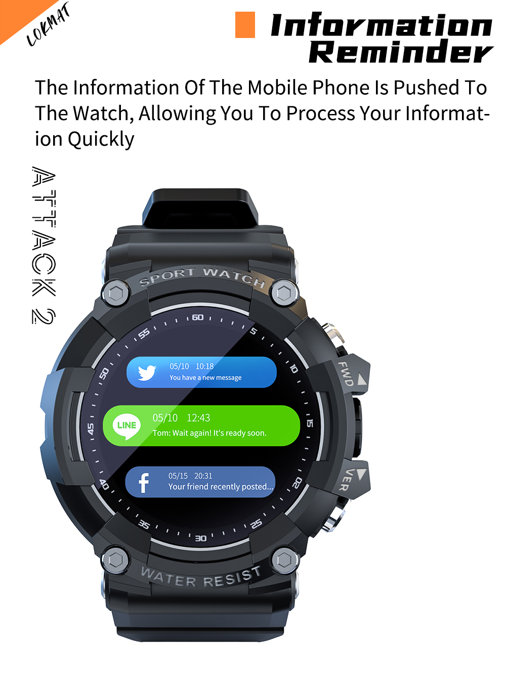 LOKMAT ATTACK 2 Sport Smart Watch Heart Rate Blood Pressure Monitor IP68 Waterproof Pedometer Smartwatch - Army Green-2