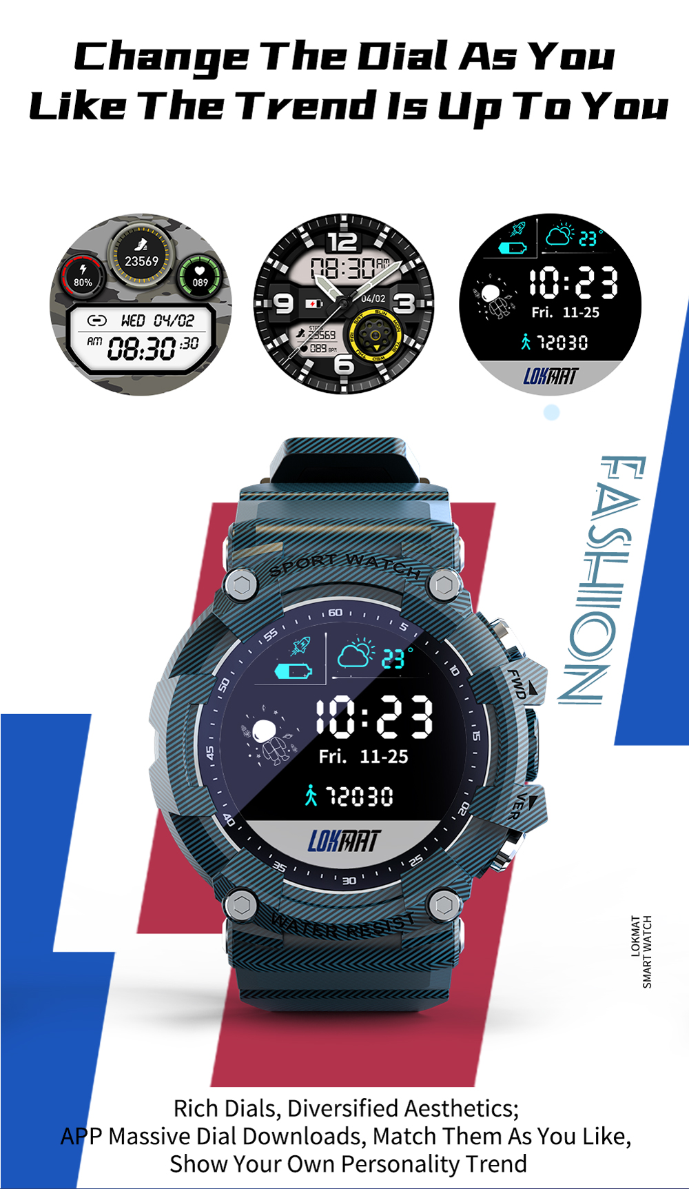 LOKMAT ATTACK 2 Sport Smart Watch Heart Rate Blood Pressure Monitor IP68 Waterproof Pedometer Smartwatch - Army Green-4
