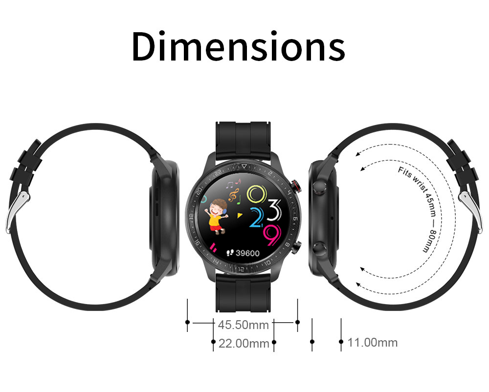 Lemonda Smart MX5 Da 1,28 Pollici Touch Touch Smart Orologio Smart Con Bluetooth Chiamate Musica Play Play Pressione Sanguigna Modalità Sportive Multiple Modalità Sport Monitor IP67 - Nero / Silicone