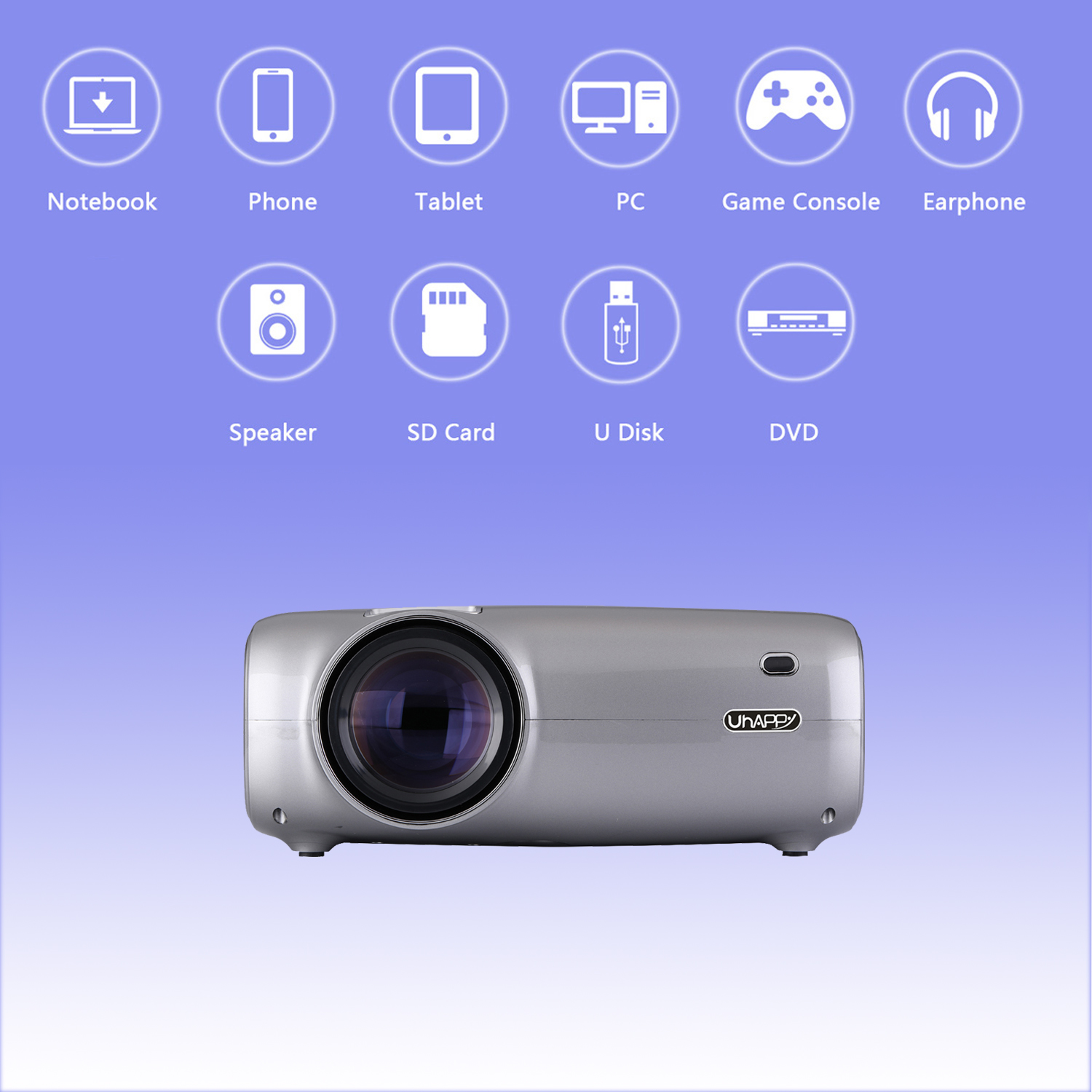 Uhappy U43 WiFi Projector Sync Wireless Display 1080p LED HD Home Theater Projector - Plugue Nos Eua