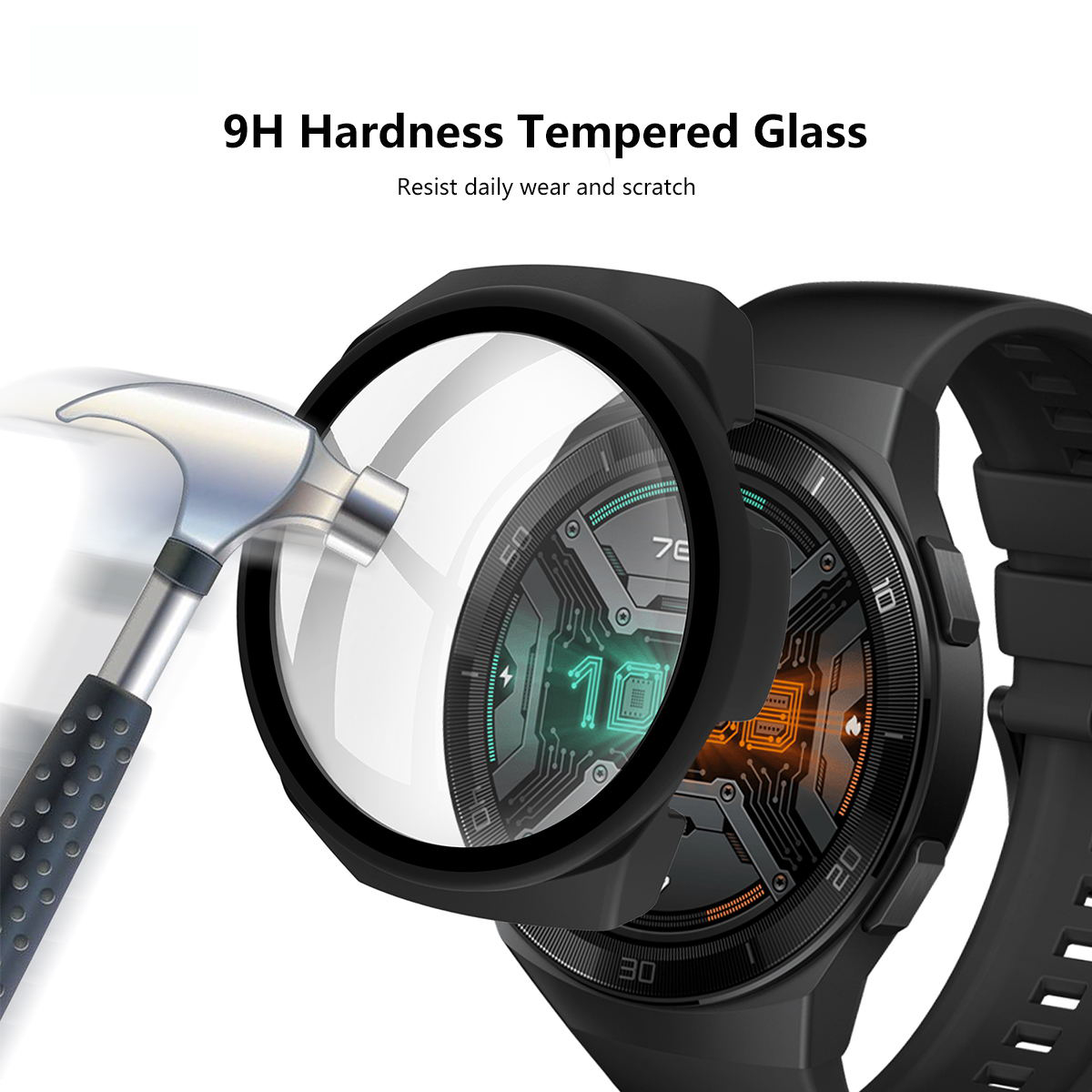 Enkay Hat-príncipe Enk-ac8203 Matte PC Frame + Caso Protetor de Vidro Temperado Para Huawei Watch GT 2e 46mm - Preto