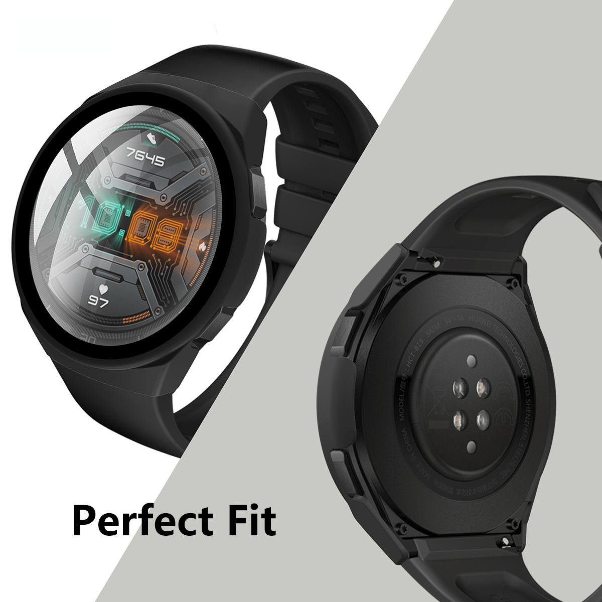 Enkay Hat-Prince Enk-ac8203 Matt PC Frame + Tempered Glass Protector Hülle Für Huawei Watch GT 2e 46 mm - Schwarz