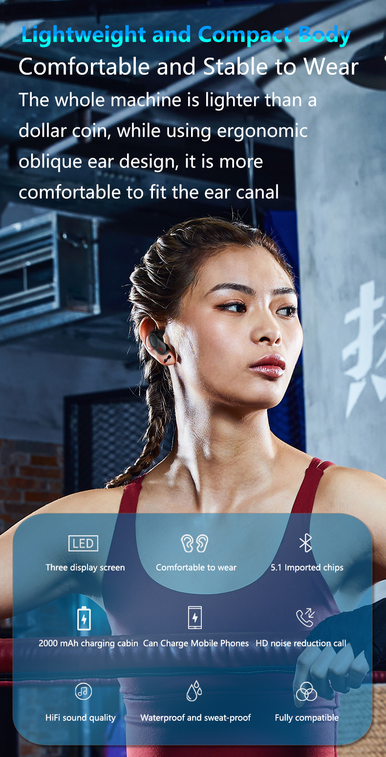 A13 TWS Bluetooth In-ear Auriculares Impermeables Pantalla de Tres Dígitos Con Caja de Carga