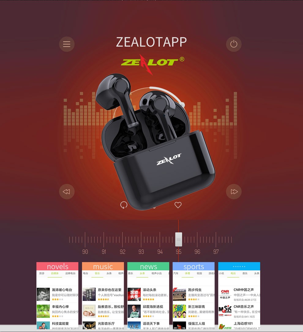 Zealot T3 TWS Bluetooth 5.0 Sport Earphone Mini Wireless Touch Hifi Stereo Calling Aurione - Nero