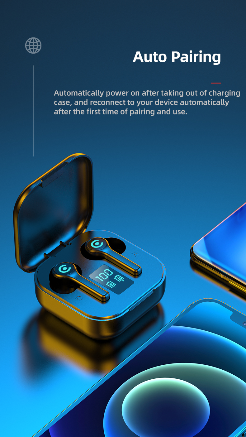 ES1 TWS Bluetooth 5.0 Sport Earphone Mini In-ear Wireless Touch Stereo Headset Mit Digitalem Display-ladungskoffer - Grün