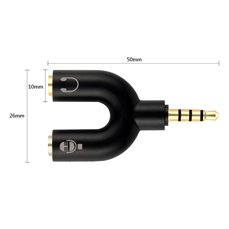 Splateur Stéréo de 3,5 mm en y 3,5 mm Audio Audio Mâle à Écouteurs + Adaptateur de Microphone - le Noir