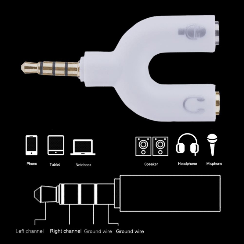 Audio de Divisor Estéreo de 3.5 mm en Forma de y Auriculares Auriculares + Adaptador de Micrófono - Negro