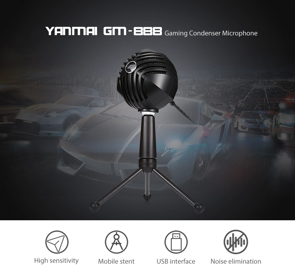 Yanmai GM-888 Microfono USB Rephip Mic Mic by Stereo Con Trípode Para PC Video Karaoke Gaming Recording