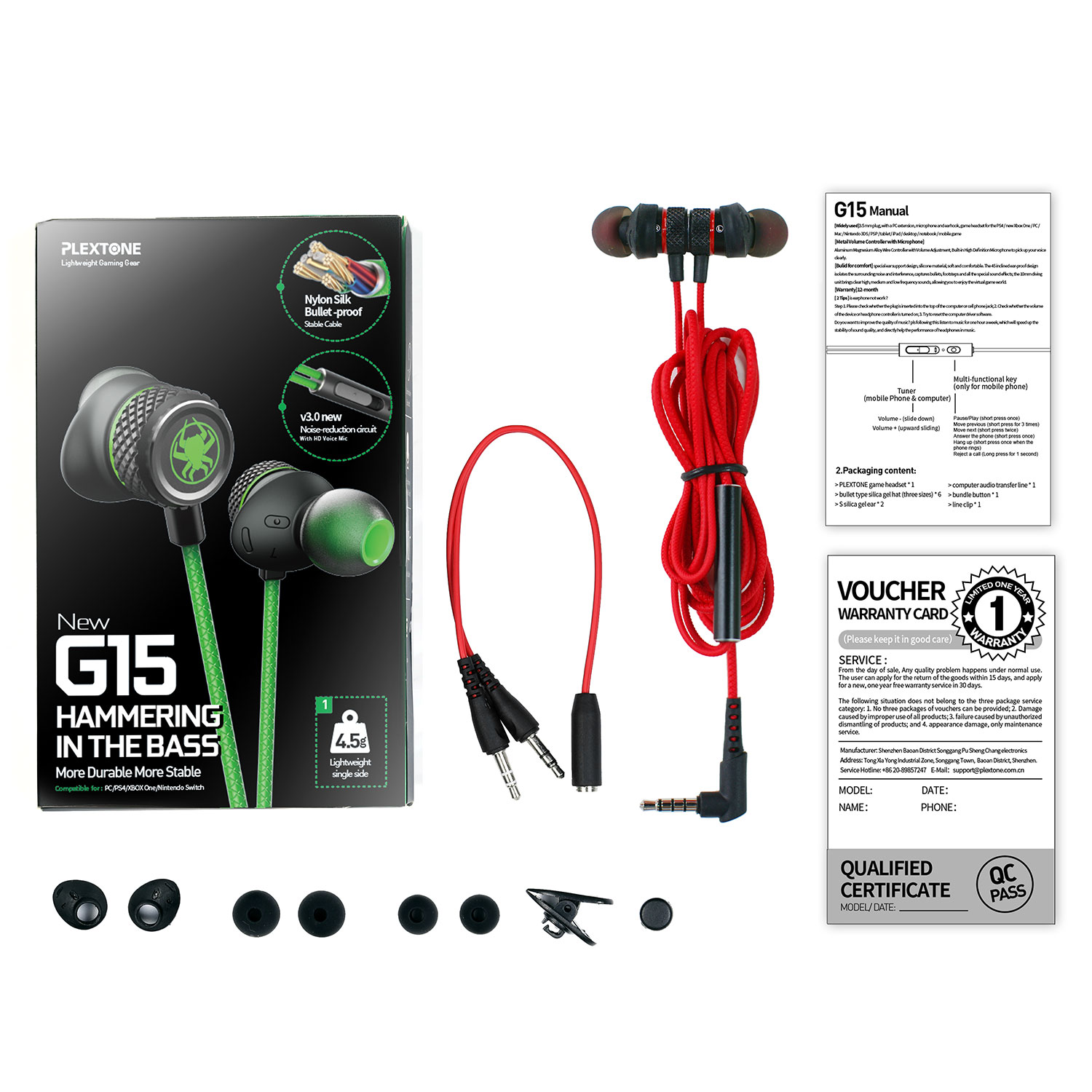 PLEXTONE G15 Наушника Провода Управление Универсального Разъема 3,5 Мм Гарнитур Сабвуфер Наушники-вкладыши С Микрофоном - Красный-11