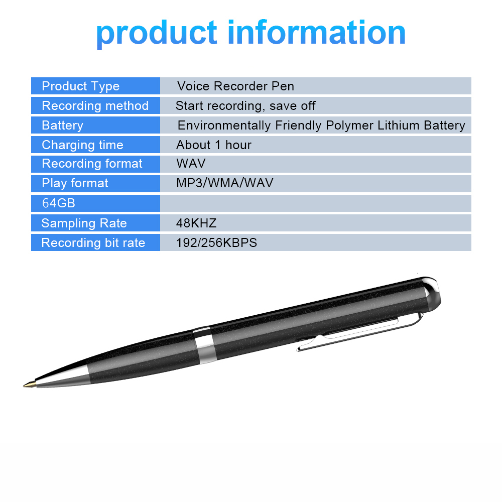 Q96 64GB Grabación de Audio Dictafono Grabación de Grabación de Voz Activada Por Voz Escribible Pen de Voz de Voz Digital