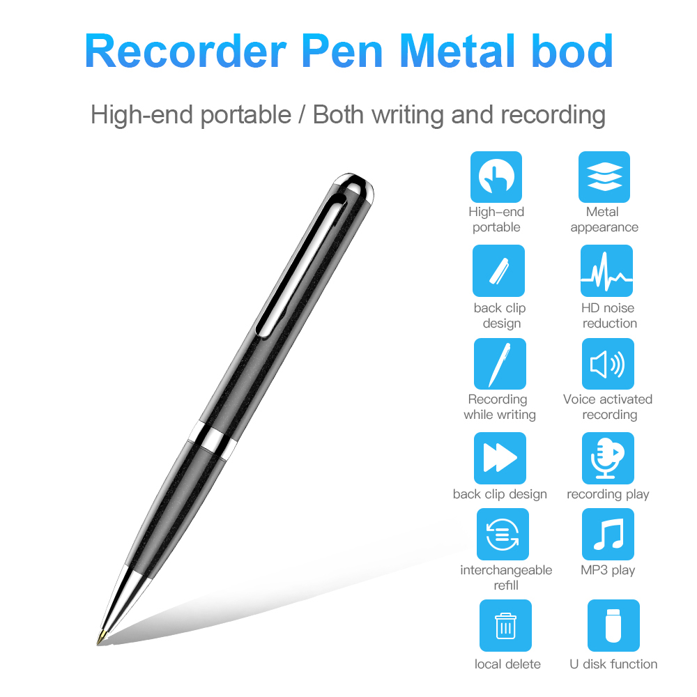 Q96 8GB Reducción de Ruido Mini Recordadora Escribible Por Grabación de Voz Digital Pen de Grabación de Audio Portátil Dictafono