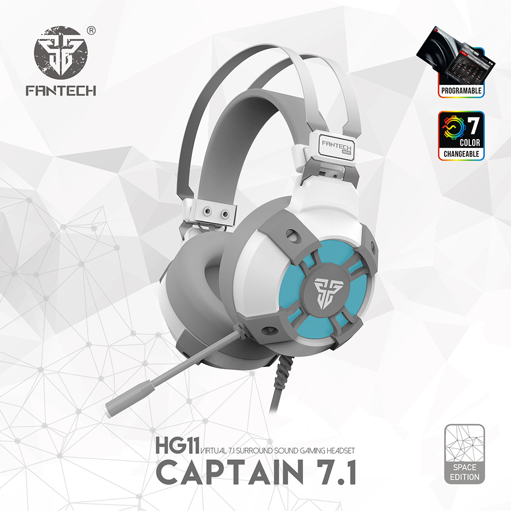 FANTECH HG11 Gaming Headset USB Wired Earphones with Microphone and Light Effect - White-1