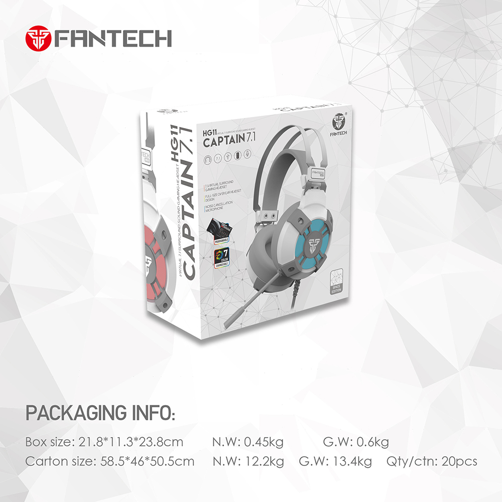 FANTECH HG11 Gaming Headset USB Wired Earphones with Microphone and Light Effect - White-11