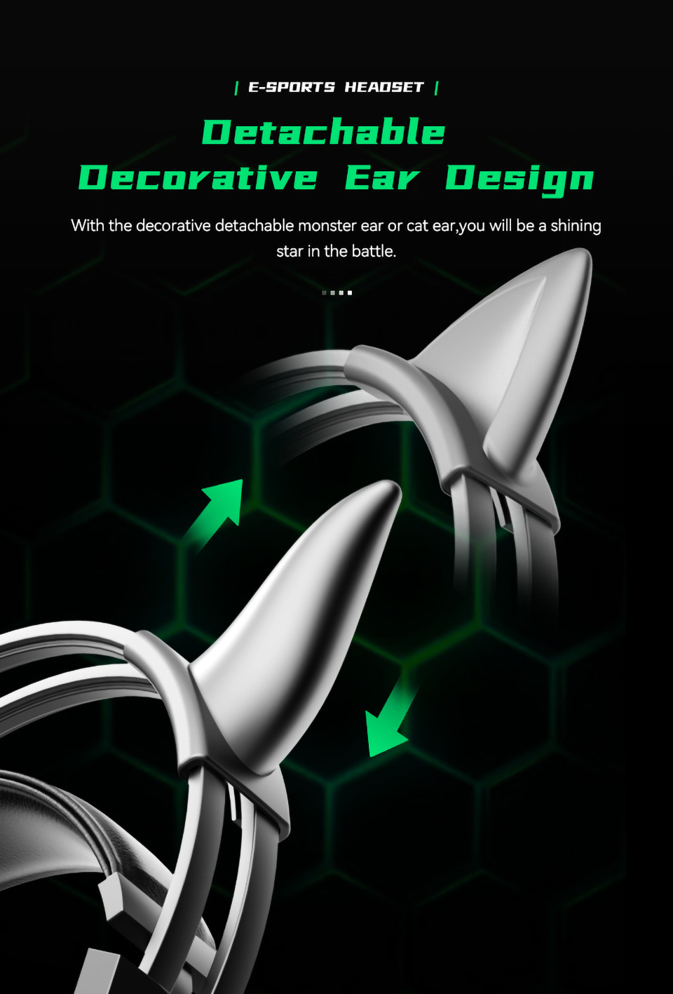 Sy-g15 Oreilles Design Contrôle Contrôle Des Écouteurs 3D Contrôle de Jeu Son Surround Avec Micro HD et Lumière Respiratoire - Oreilles de Diable / Vert Noir