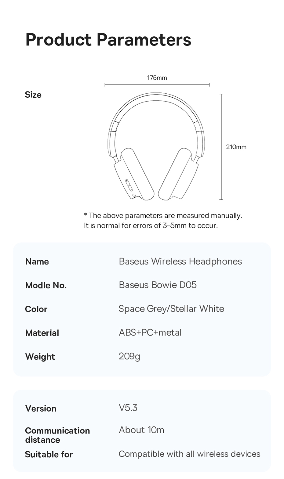 BASEUS Bowie D05 Wireless Bluetooth Headset Foldable HiFi Stereo Music Headphone - Grey