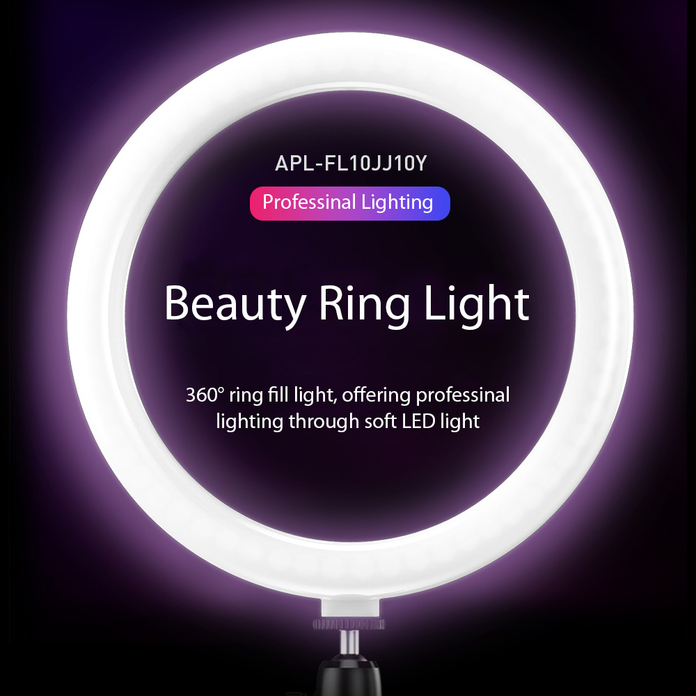 APEXEL APL-FL10JJ13Y 26cm LED Ring Light Photography Selfie Filt Light Avec Trépied Téléphone Porte-