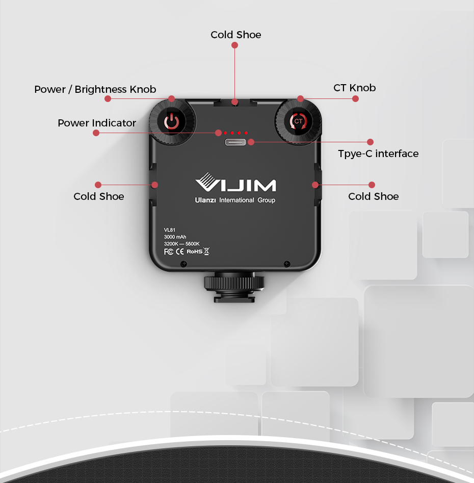 VIJIM VL81 LED Vídeo de Vídeo de Vídeo de Vídeo de Vídeo de Vídeo de Três Luz 6.5W Mini Lâmpada de Lâmpada de Lâmpada de Video de Vídeo Lâmpada