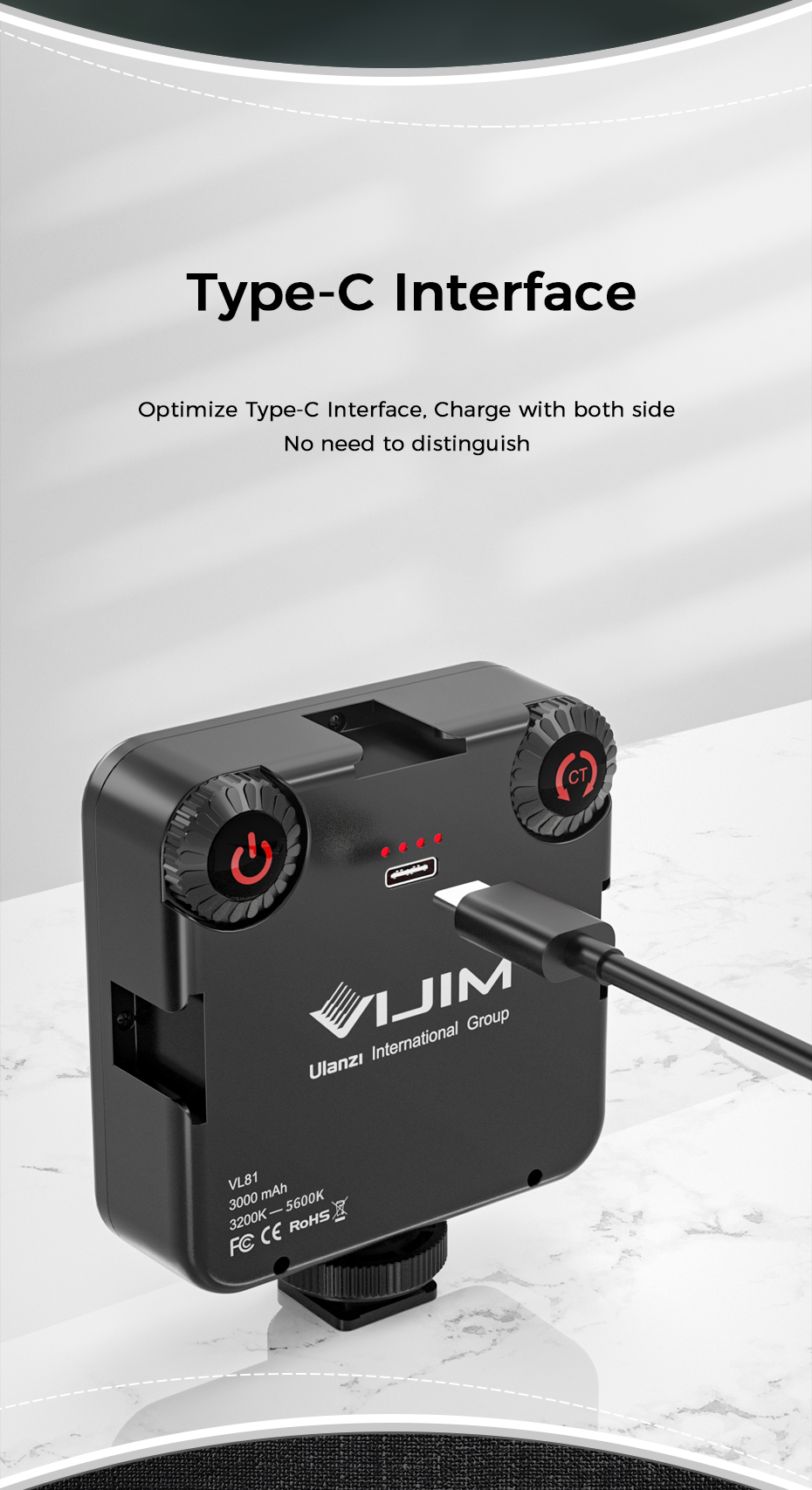 VIJIM VL81 LED Vídeo de Vídeo de Vídeo de Vídeo de Vídeo de Vídeo de Três Luz 6.5W Mini Lâmpada de Lâmpada de Lâmpada de Video de Vídeo Lâmpada