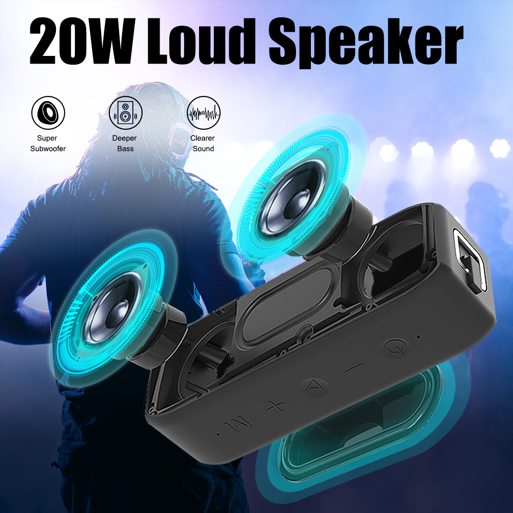 Flügel 2020 Bluetooth -lautsprecher IPX7 Wasserdicht 20W Tragbarer Outdoor -subwoofer -lautsprecher - Blau