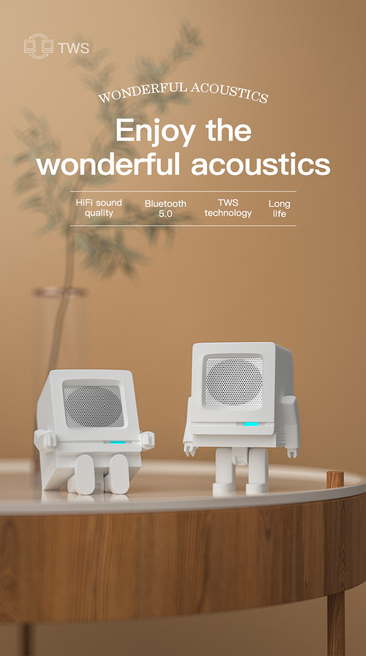 Creative Mignon Robot Portable Haut-parleur Sans Fil Bluetooth Stéréo Music Subwoofer Cadeau