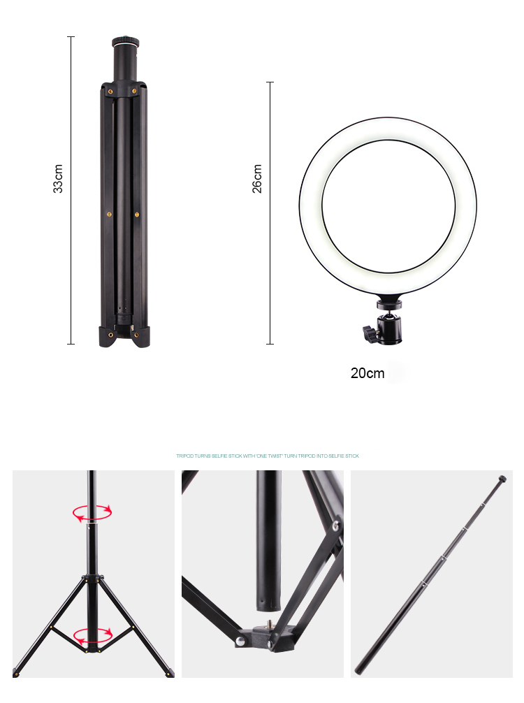 Latzz T9 Ring Photography Fill Light Set [Ring Light+tripode Stand+follet di Telefono+bluetooth Remote Controller]