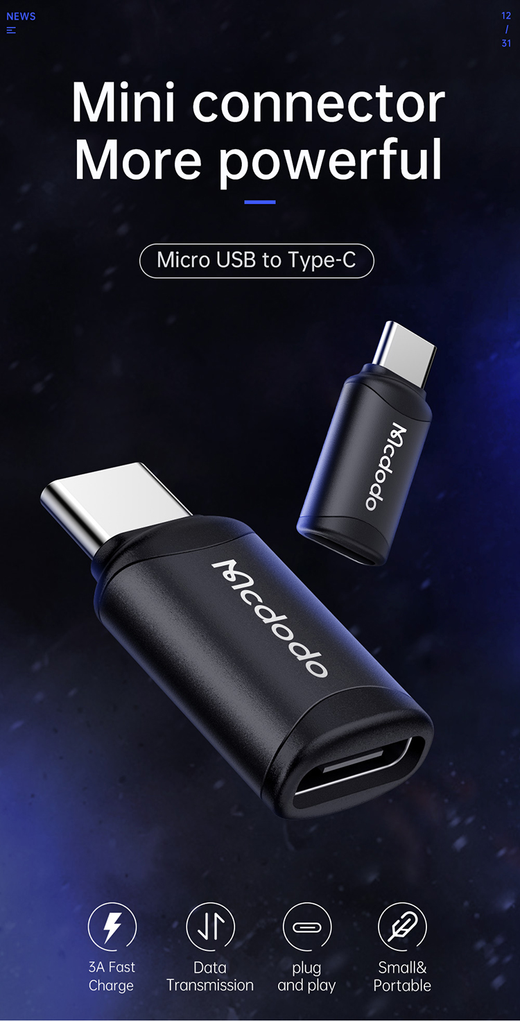 Mcdodo MDD OT-997 Micro USB Para USB-C Tipo-c Conversor de Conector de Carregamento de Dados Para Xiaomi Huawei