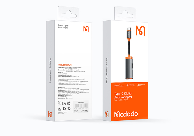 Adaptador De Auriculares De Audio Digital Mcdodo Mdd Ca-050 Con Dc3.5Mm Jack + Puerto De Carga Tipo C