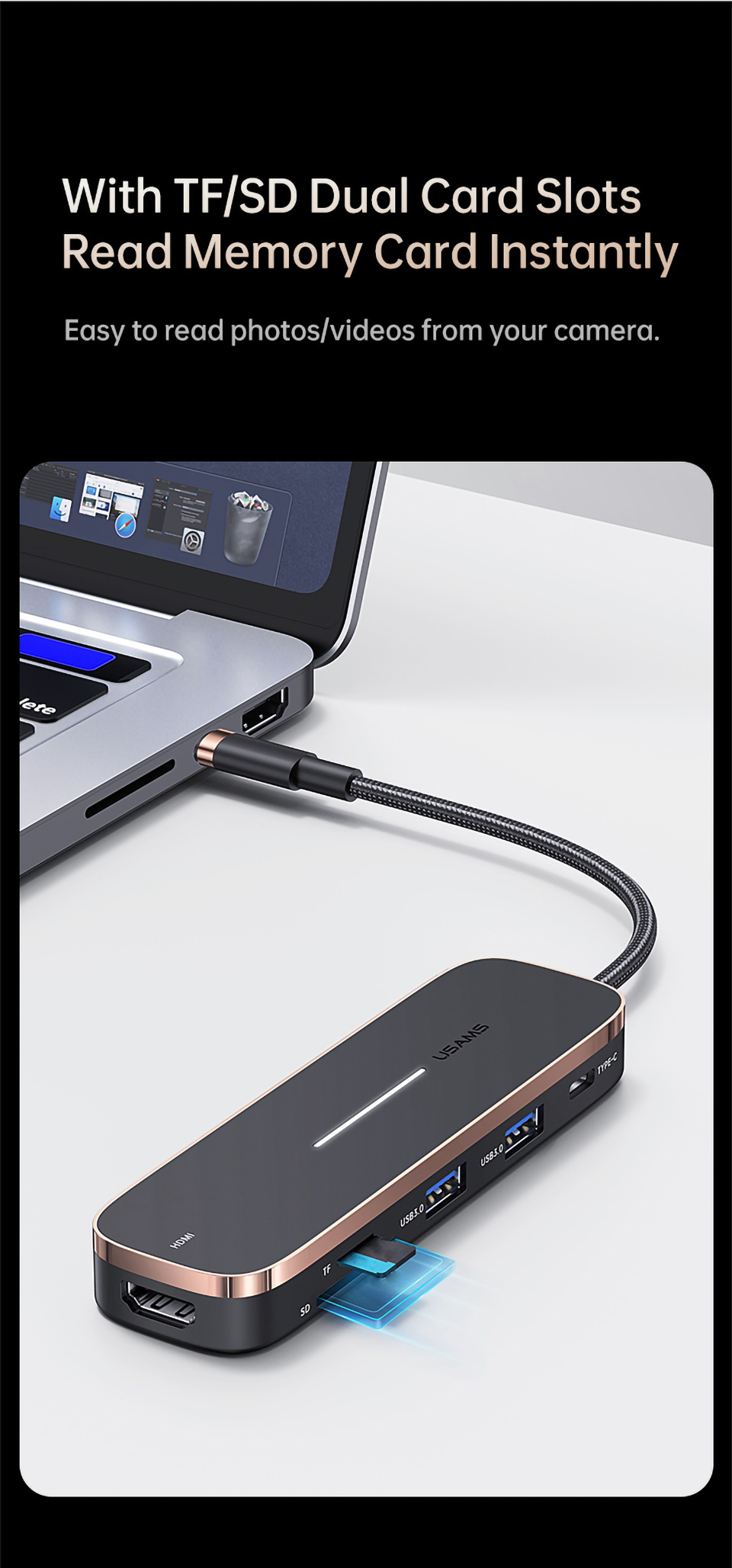 USAMS US-SJ575 USB C Hub zu HD Video Oupup+2xusb 3.0+100W Pd-ladegerät+2 Speicherkartensteckplätze Für Typ-c-laptops