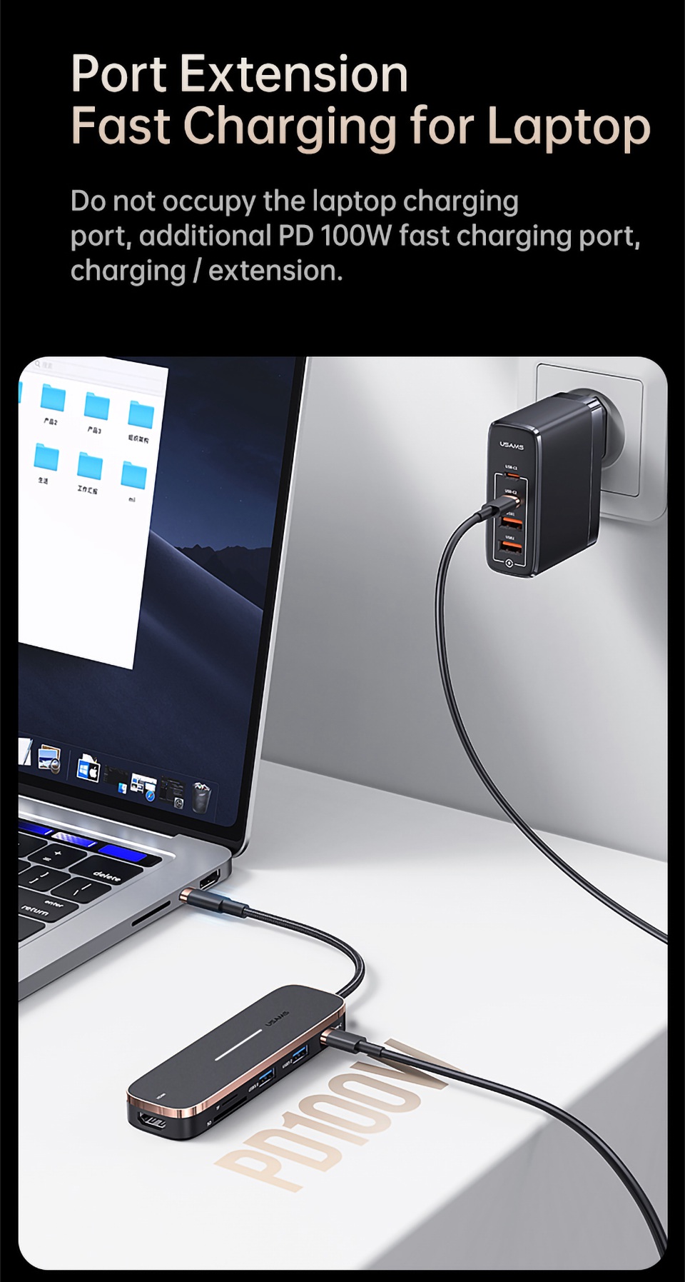 USAMS US-SJ575 USB C Hub Para HD Video Ouput+2xusb 3.0+100W PD Carregador+2 Slots de Cartão de Memória Para Laptops Tipo C