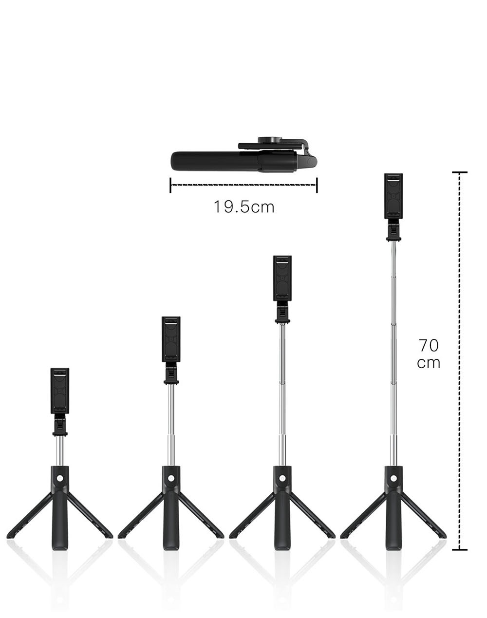 Selfieshow K10 Auto Temporizador Bluetooth Control Remoto Teléfono Móvil Trípode Con Función De Luz De Llenado - Negro