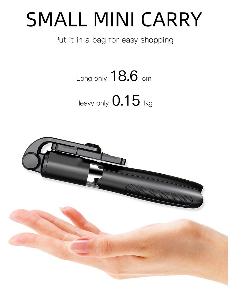 Selfieshow L01s Selfie Stick Trípode Extendible Bluetooth Monópodo Con Clip de Teléfono Giratorio de 360 ​​grados y Control Remoto - Negro