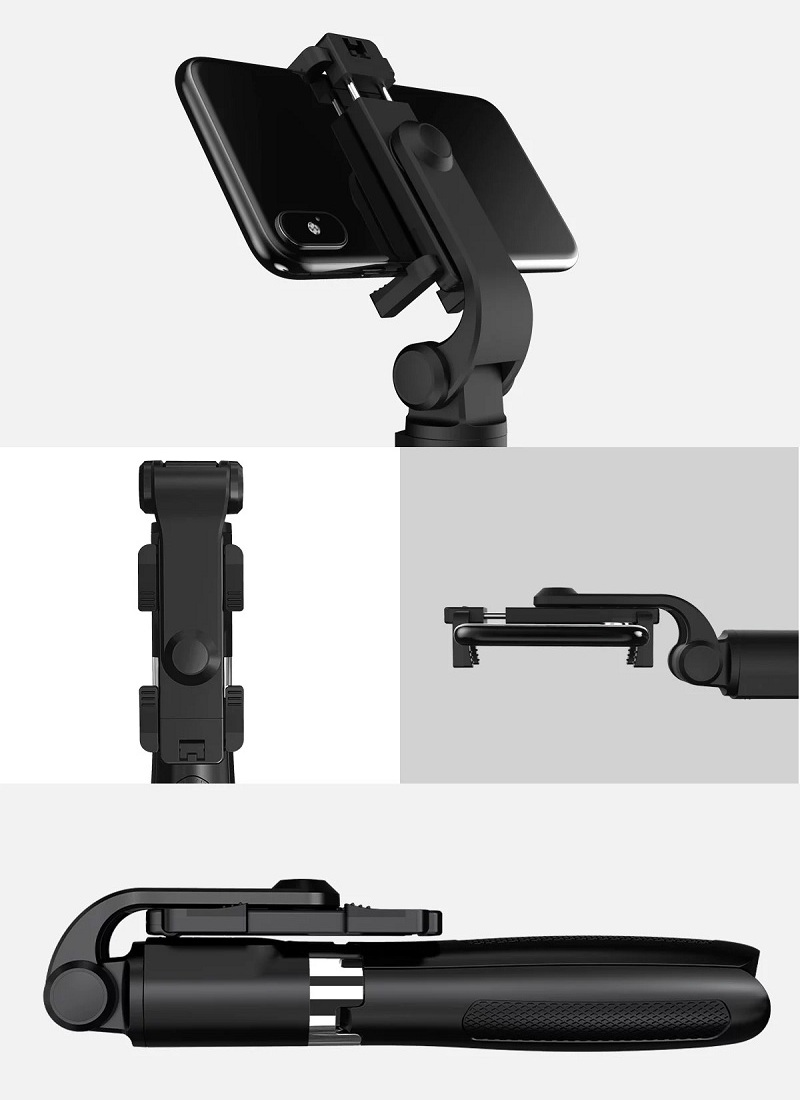 Selfieshow L01s Selfie Stick Trípode Extendible Bluetooth Monópodo Con Clip de Teléfono Giratorio de 360 ​​grados y Control Remoto - Negro