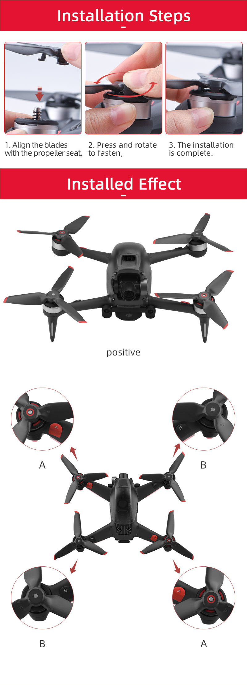 2 Coppie EWB8424_2 Elice di Sostituzione Per Accessori Droni Combo DJI FPV - Bordo Rosso