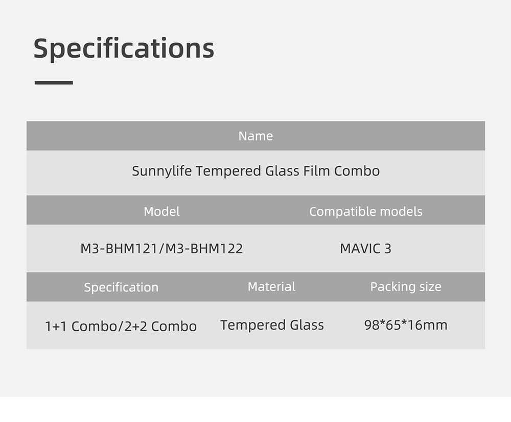 Sunnylife M3-BHM121 1 Conjunto de Filmes de Câmera de Câmera de Vidro Temperada à Prova de Explosão Cappa de Filme Para DJI Mavic 3