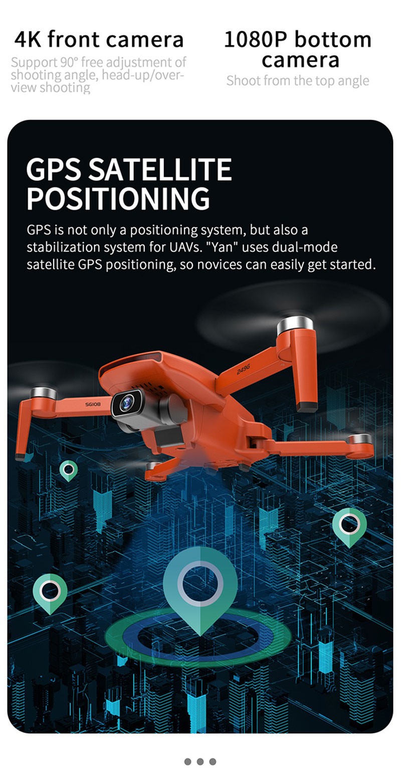 ZLL SG108 4K HD Camerie 5G Wifi GPS Drone Sans Balais FPV RC 1km Aircraft Télécarrière, Orange / Avec Une Batterie 1