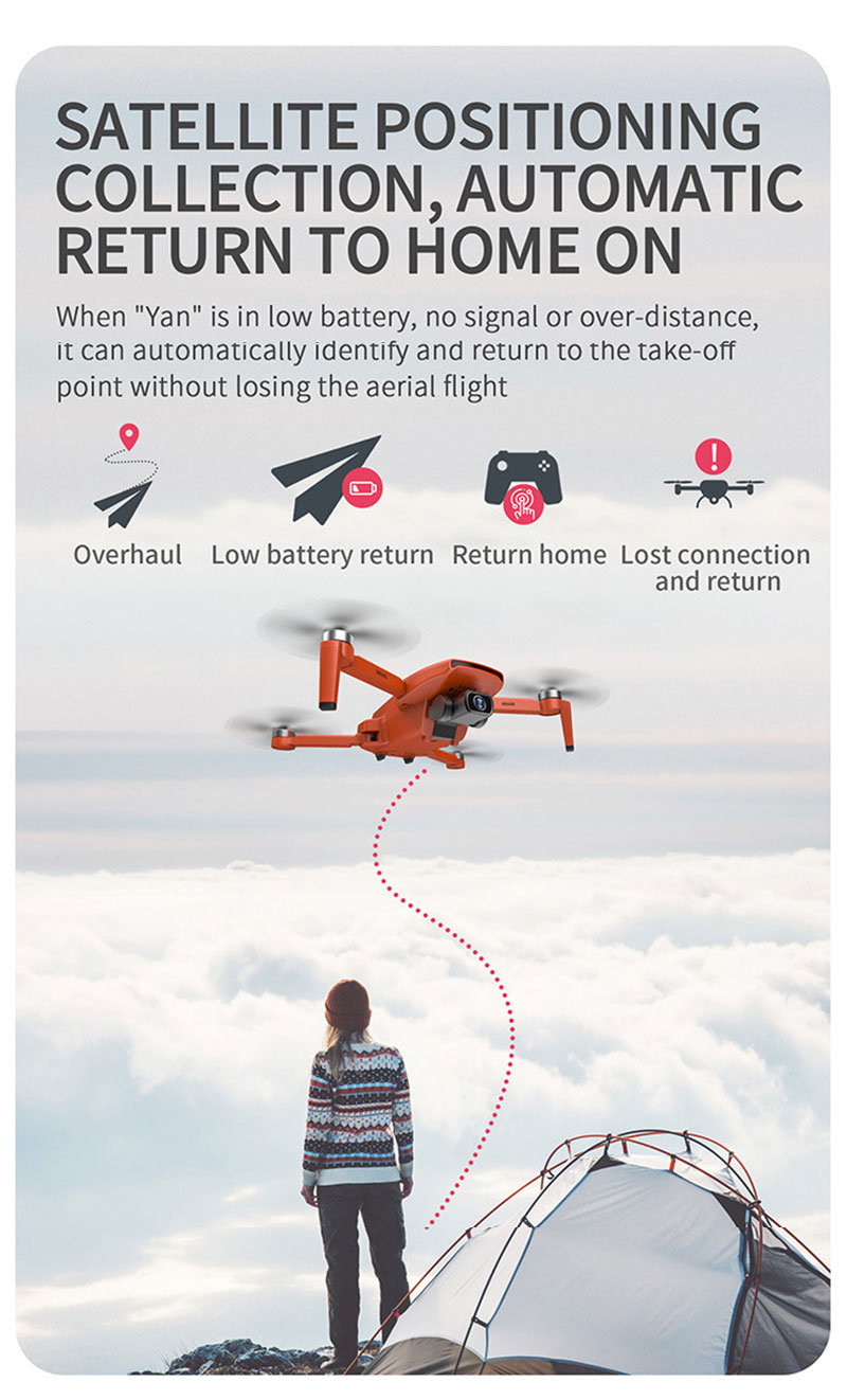 ZLL SG108 4K HD Camerie 5G Wifi GPS Drone Sans Balais FPV RC 1km Aircraft Télécarrière, Orange / Avec Une Batterie 1