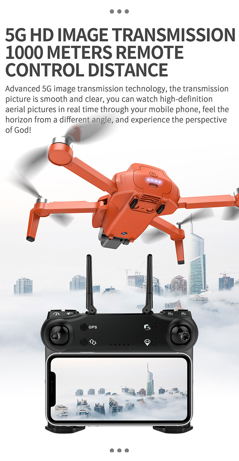 Zll SG108 4K HD -kamera 5G WiFi GPS Drohnen Bürstenloser FPV RC 1 km Fernbedienungsflugzeug, Orange/mit 1 Batterie