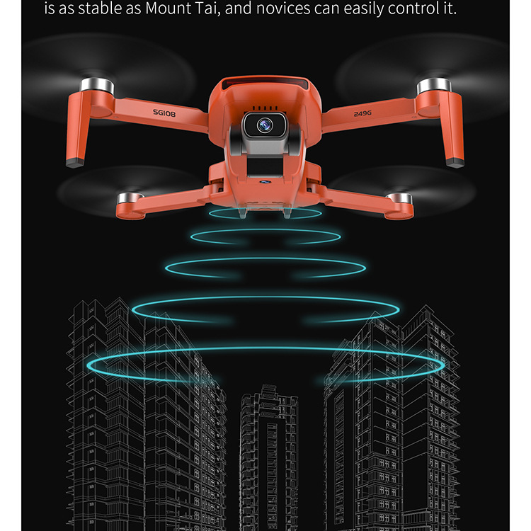 ZLL SG108 4K HD Camerie 5G Wifi GPS Drone Sans Balais FPV RC 1km Aircraft Télécarrière, Orange / Avec Une Batterie 1