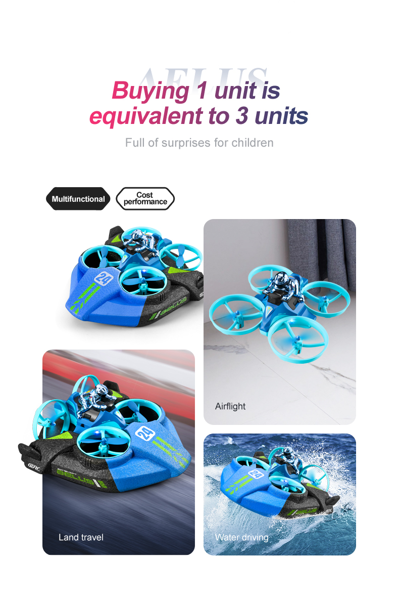 V24 Aeromobili RC a Quattro Assi RC Tre in Tre in Uno e Air rc Barca a 360 Gradi Turghibling Remote Control Giocattoli Con Due Batterie Con Due Batterie - Verde