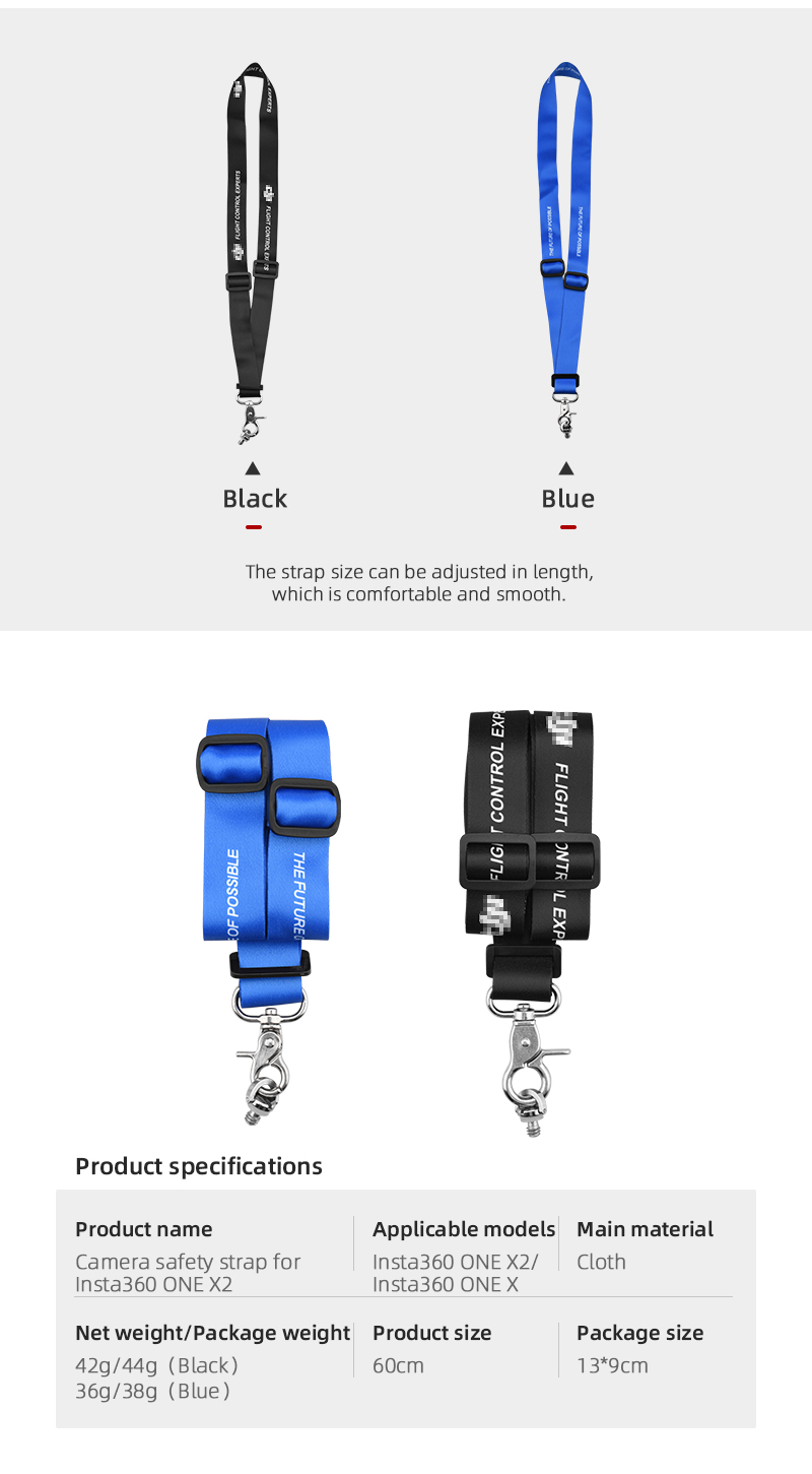 Анти-потерянный Регулируемый Ремешок Для Insta360 One X / X2 / Osmo Pocket 2 - Чернить