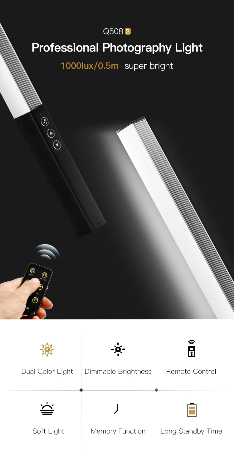 Luxceo Q508S Портативный RGB Handheld Led Led Video Light Wand Stick Photography Light с Сумочкой Дистанционного Управления