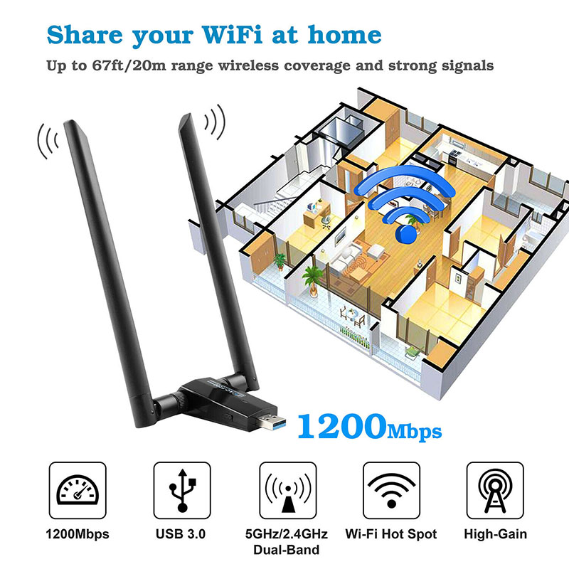 1200Mbps 2.4G/5G USB3.0 Adaptador Wifi de Doble Banda Receptor WiFi