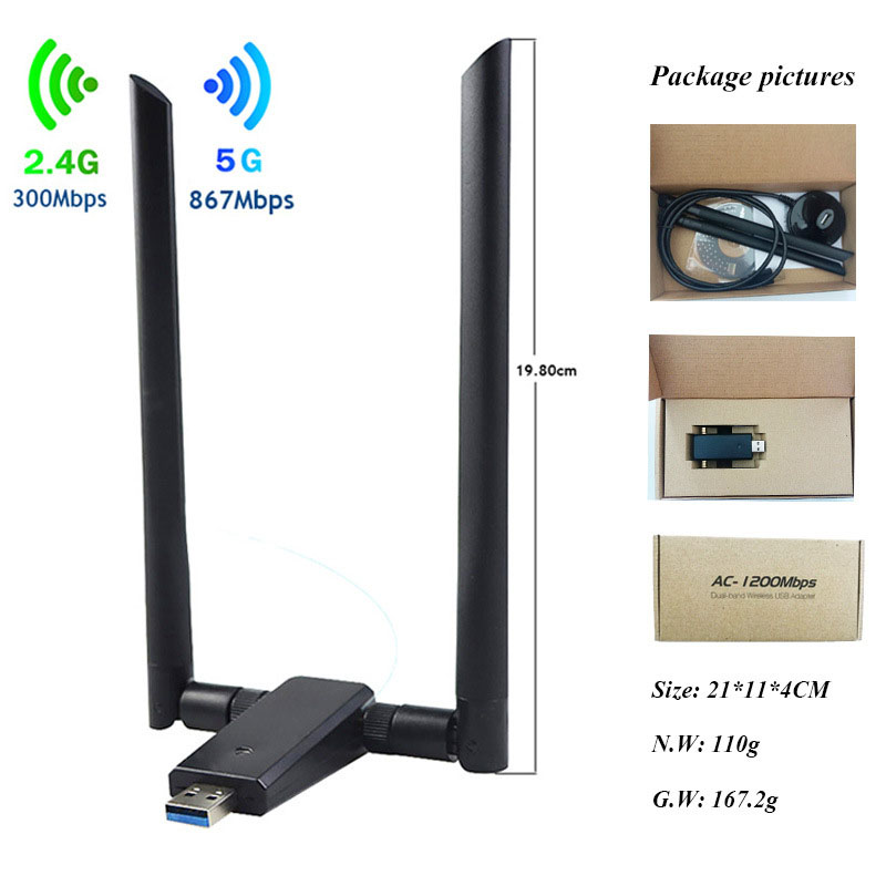 1200 Mbps 2,4g / 5g USB3.0 Adaptateur WiFi à Double Bande Récepteur WiFi