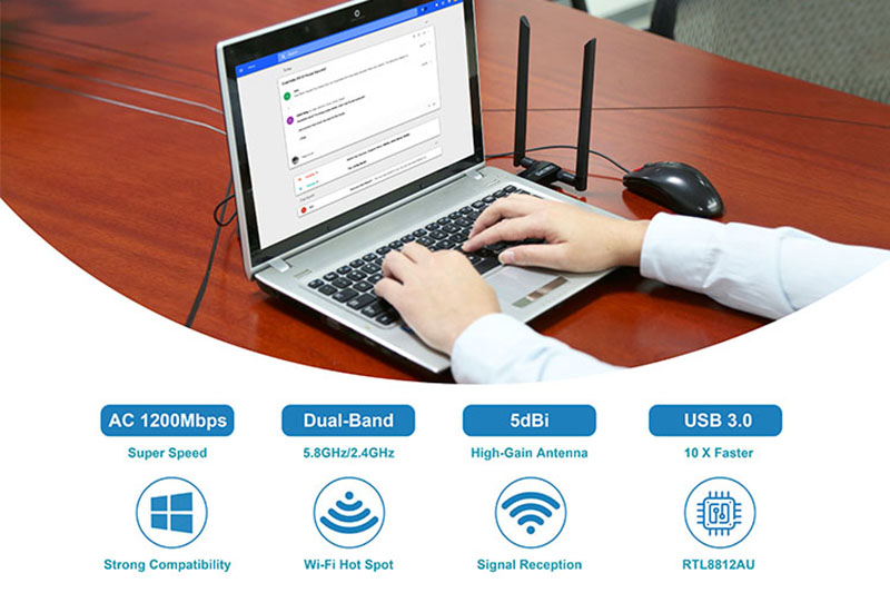 1200 Mbps 2,4g / 5g USB3.0 Adaptateur WiFi à Double Bande Récepteur WiFi