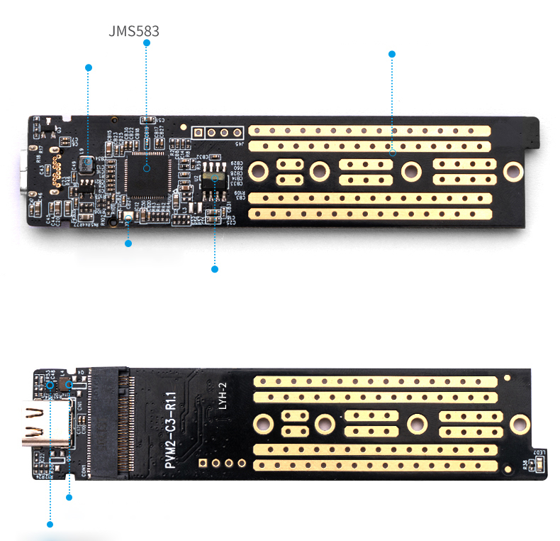 ORICO TCM2-C3 NVME M.2 à Type-C SSD Enceinte M Support de Clé Uasp 2TB JMS578 - Bleu