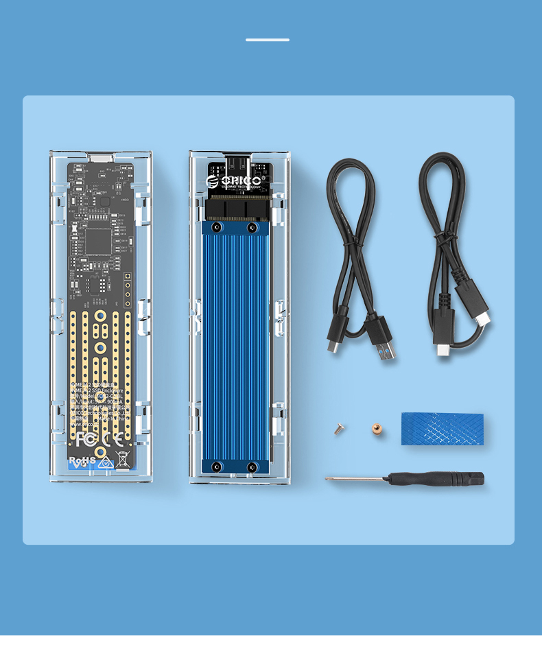 ORICO TCM2-C3 NVME M.2 à Type-C SSD Enceinte M Support de Clé Uasp 2TB JMS578 - Bleu