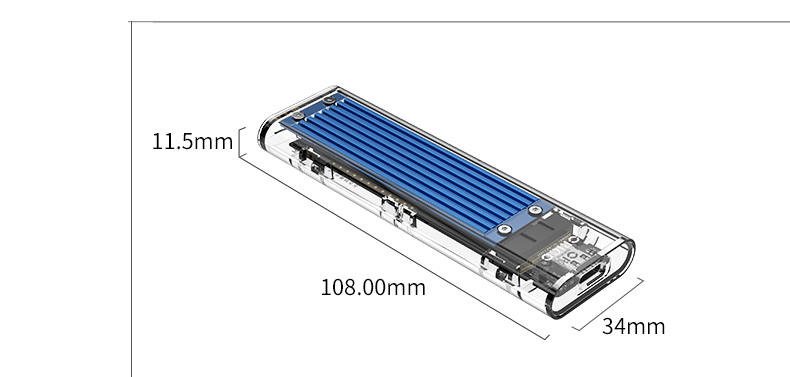 ORICO TCM2-C3 NVME M.2 Toy-c Ssd-gehäuse M Schlüsselunterstützung UASP 2TB JMS578 - Blau