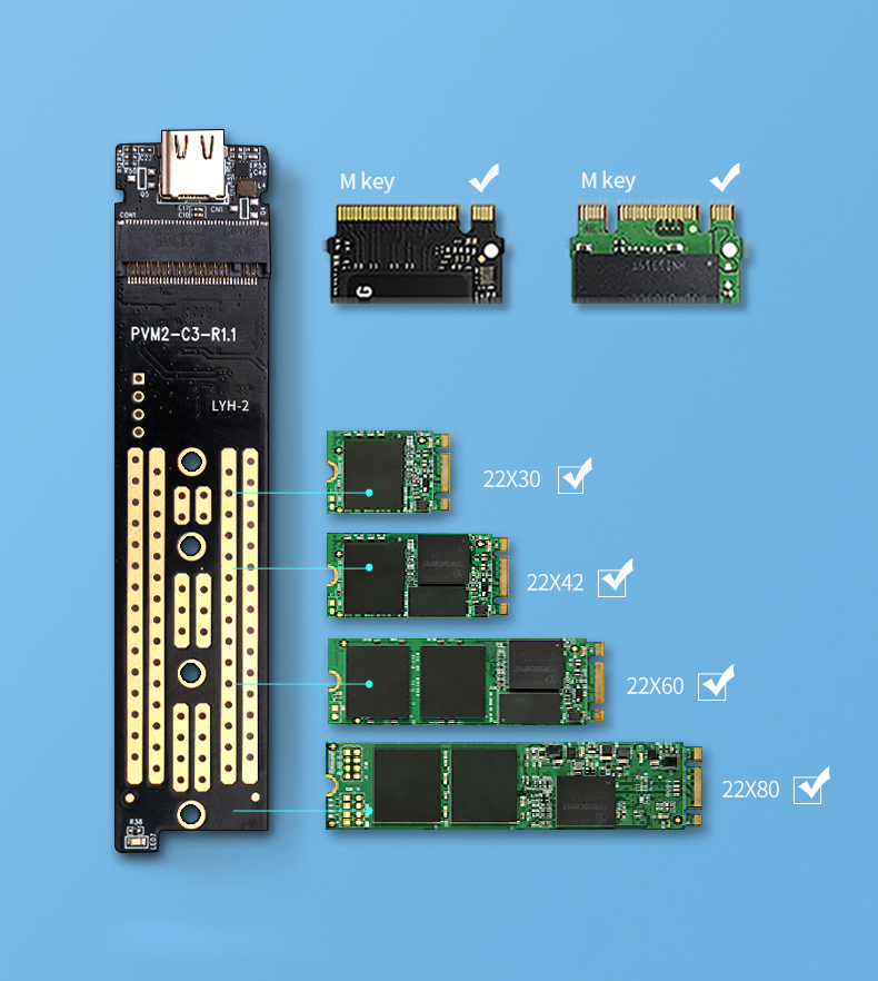 ORICO TCM2-C3 NVME M.2 a Type-C Reck SSD M Supporto Chiave UASP 2TB JMS578 - Blu