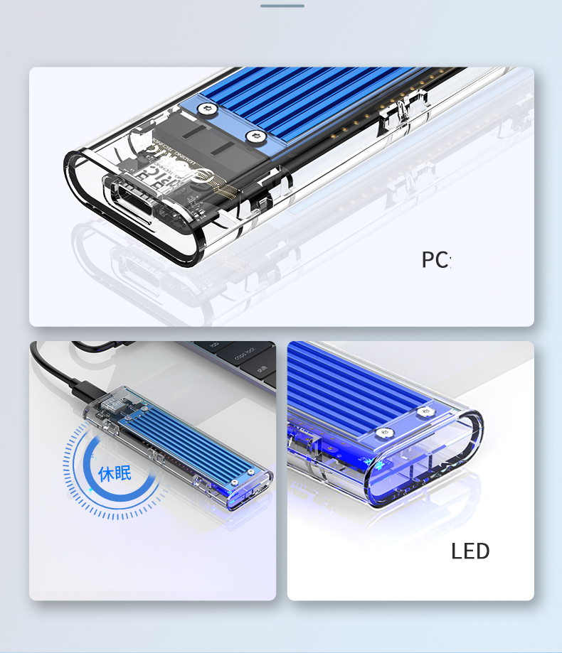 ORICO TCM2-C3 NVME M.2 a Type-C Reck SSD M Supporto Chiave UASP 2TB JMS578 - Blu